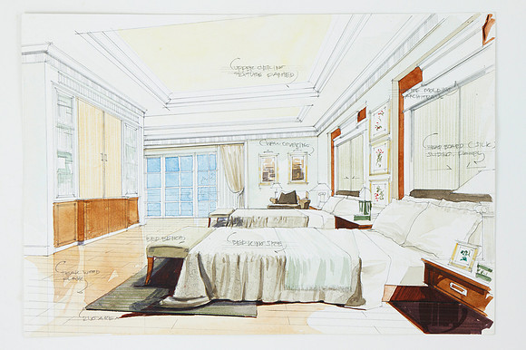 Graphic sketch an bedroom