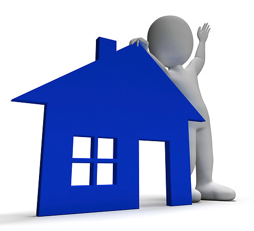 House Symbol And 3d Character Shows Real Estate