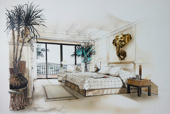 Graphic sketch an bedroom