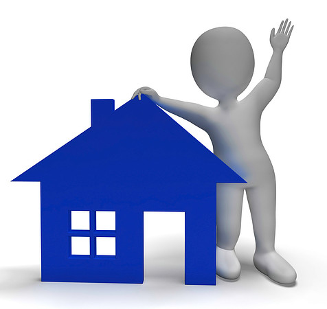 House Symbol And 3d Character Showing Real Estate